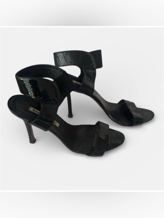 Manolo Blahnik Shoes - Manolo Blahnik Black Patent Leather Sandals 4 1/2” heel Size 39.5 9.5